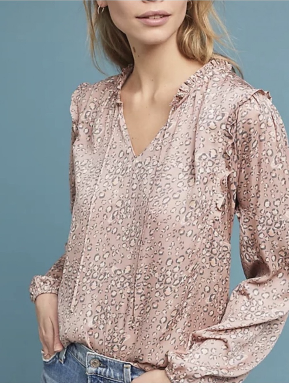 Dolan Anthropologie Miramar Leopard Print Blouse XS-S Pink Ruffle Tie Top